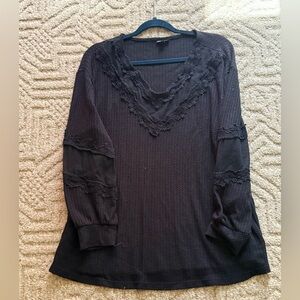 Torrid Waffle Knit Black Lace Trim Women's Top